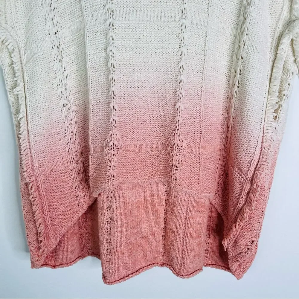 Moth cream pink crochet boho coastal hoodie fringe oversized sweater small/XS - Picture 3 of 9